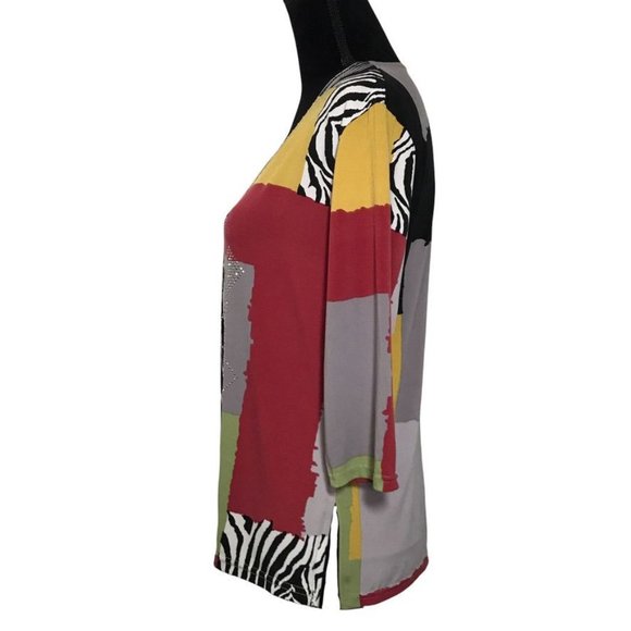 Valentina Rhinestone Colorblock 3/4 Sleeve Top - Size Medium - Picture 2 of 5